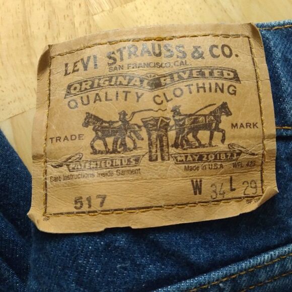 Vintage 80s Levi's 517 Bootcut Orange Tab Denim Blue Jeans 34x29 - Picture 2 of 9